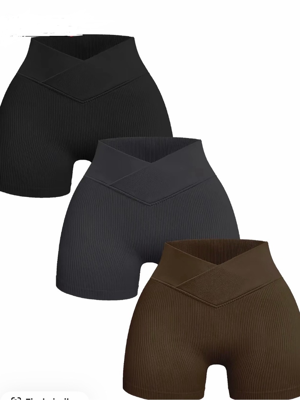 High-Waist Ribbed Women’s Shorts — Black, Charcoal, Brown/Set of 3